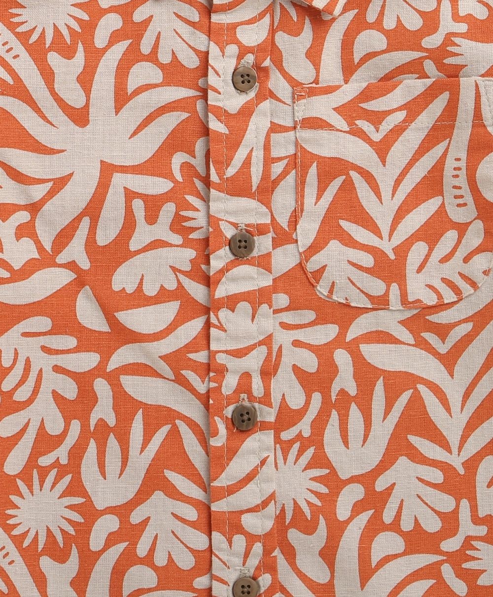 Baby Boys Tropical Bloom Cotton Co-ord Set - Orange & Peach