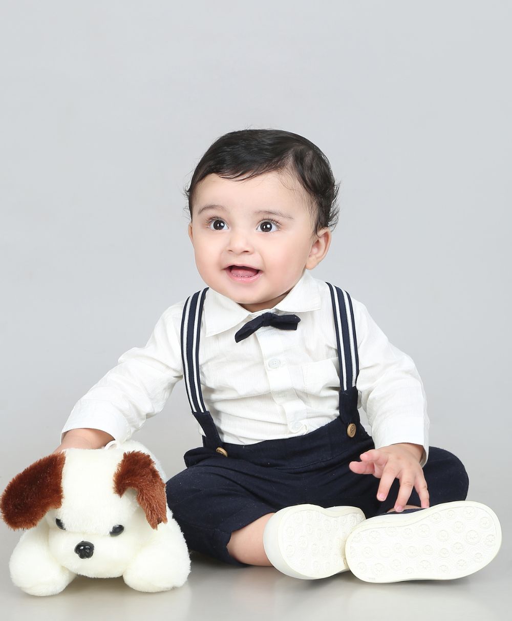 Baby Boys Little Gentleman Formal Co-ord Set - White & Dark Navy