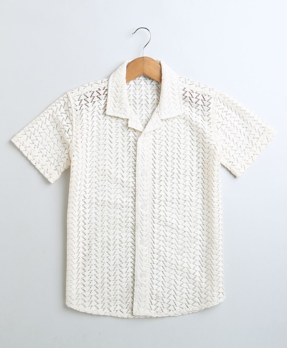 Short Sleeve Crochet Arrow Shirt - Off-White
