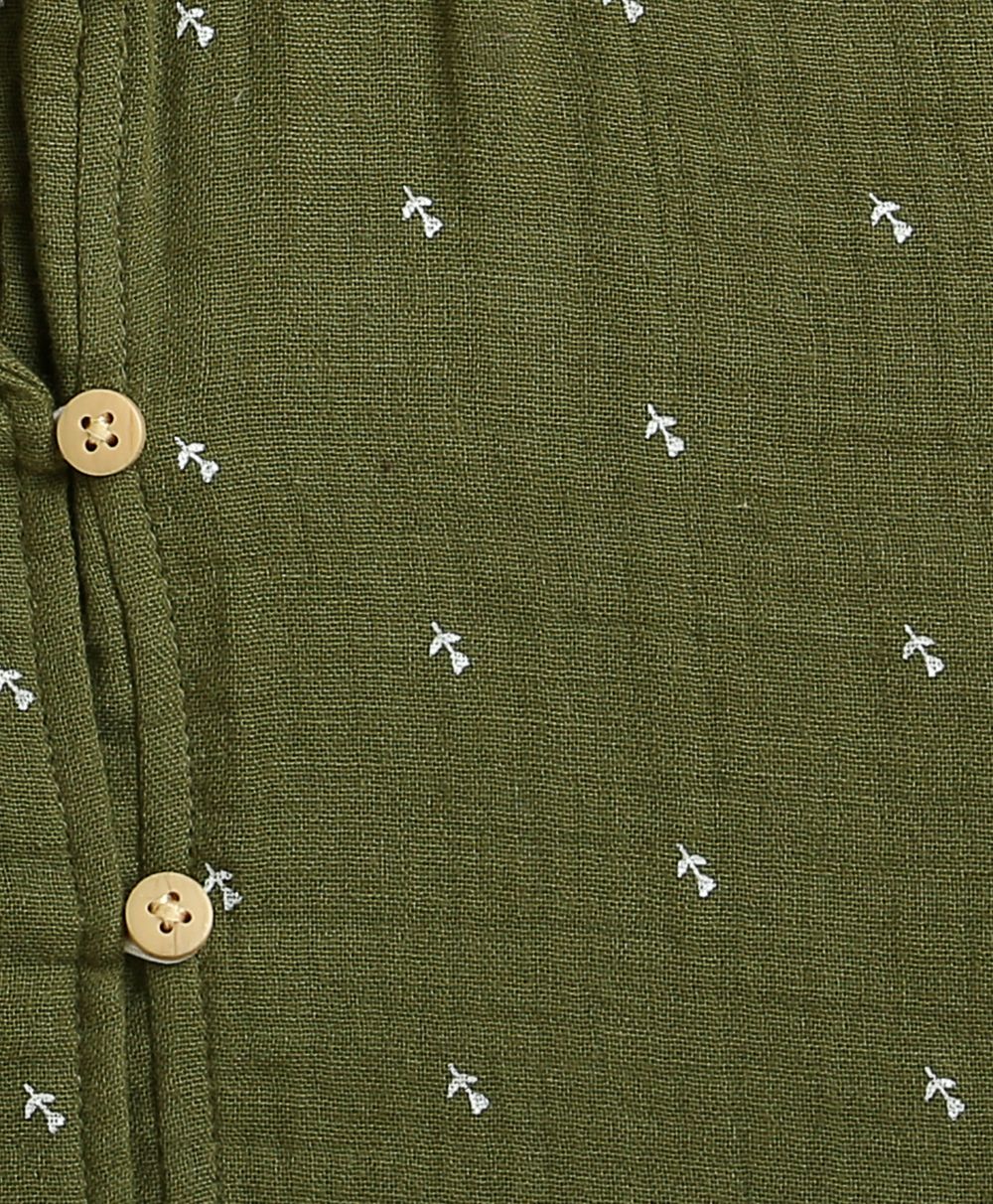 All-Over Floral Printed Olive Green Shirt