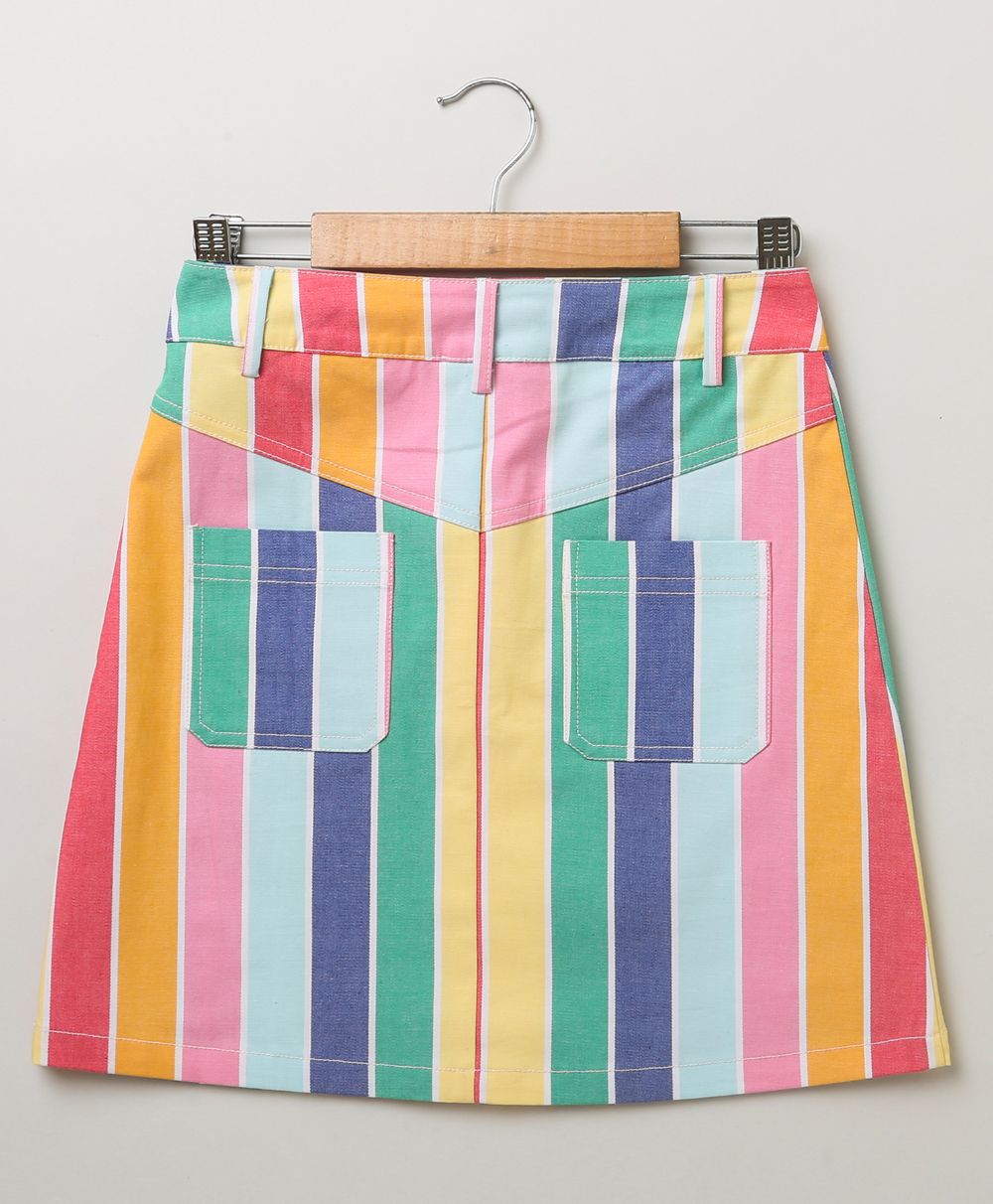 Cotton Shirt Rainbow Striped Skirt - Mint Green & Multicoloured