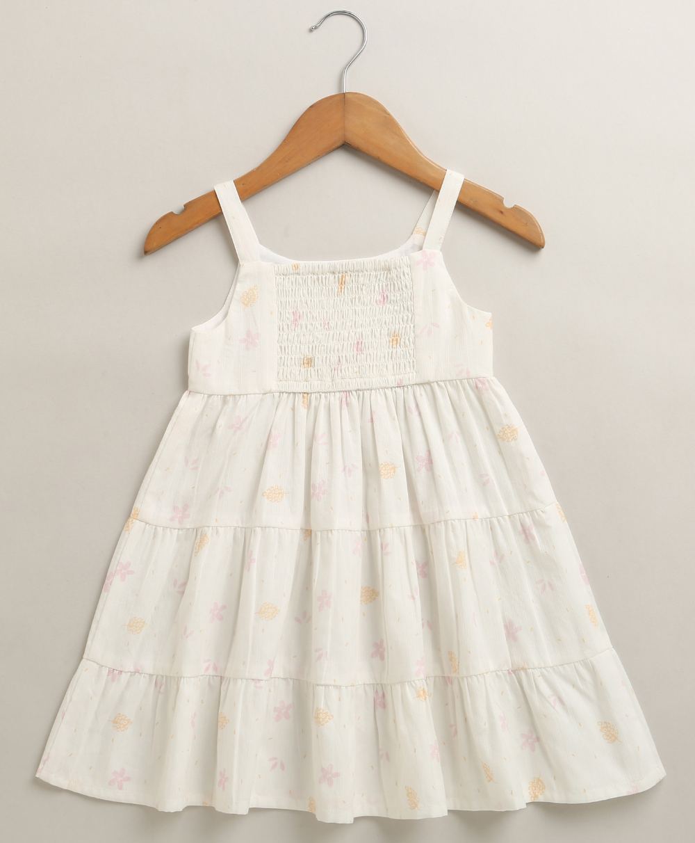 Moonlight Meadow Tiered Organic Cotton Dress – White