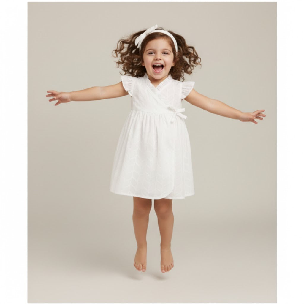 Organic Cotton Angel Pearl Baby Girl Dress with Headband - White