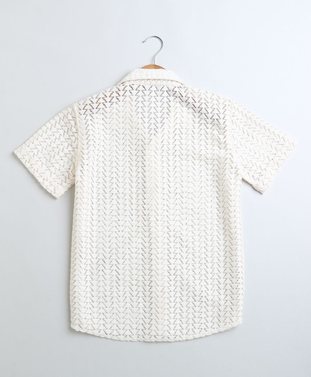 Mens Short Sleeve Crochet Arrow Shirt - Off-white