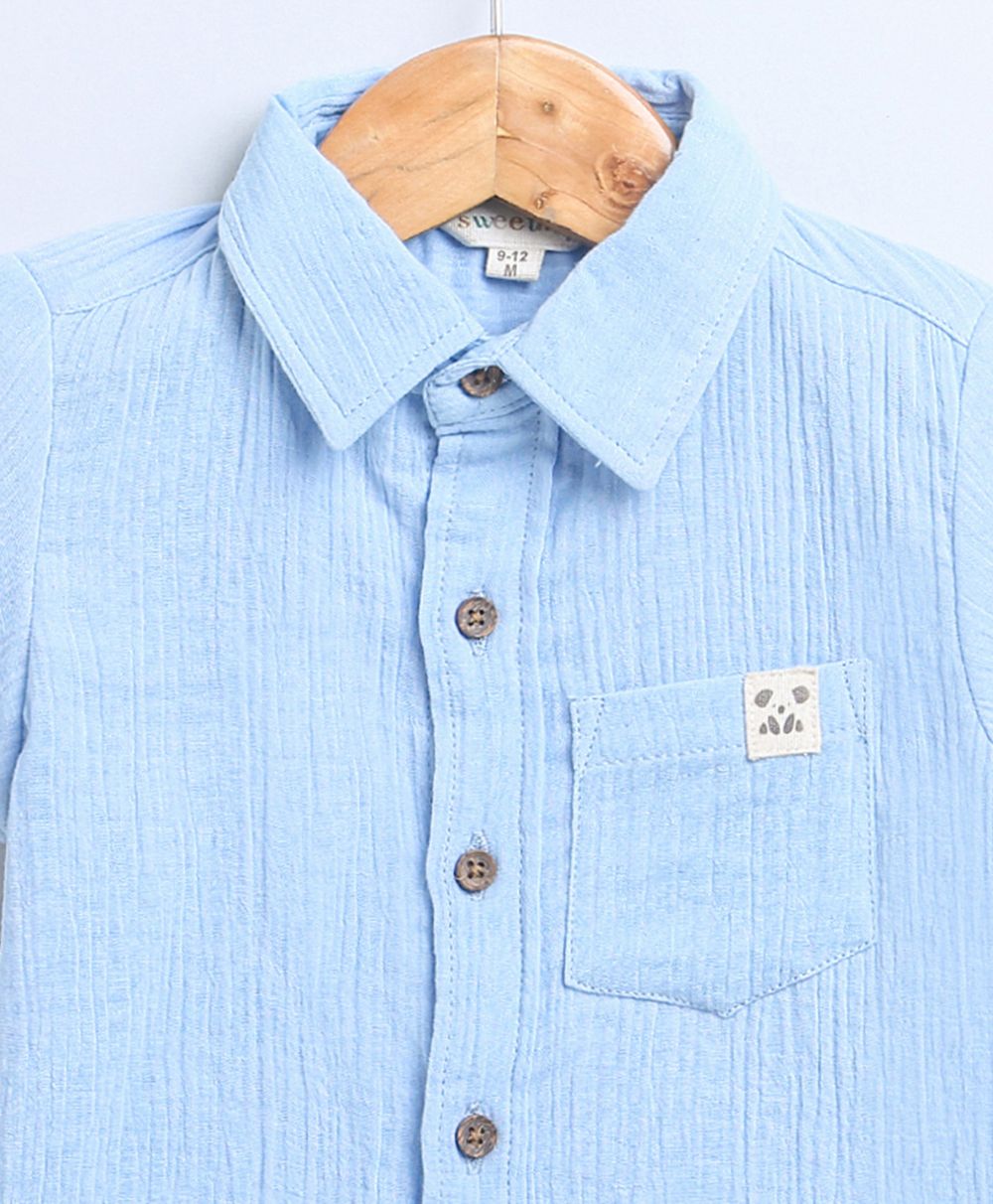 Short Sleeves Cotton Shirt with a Koala Logo - Sky Blue