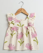 Daisy Print Ruffle Organic Cotton Co-ord Set - Beige