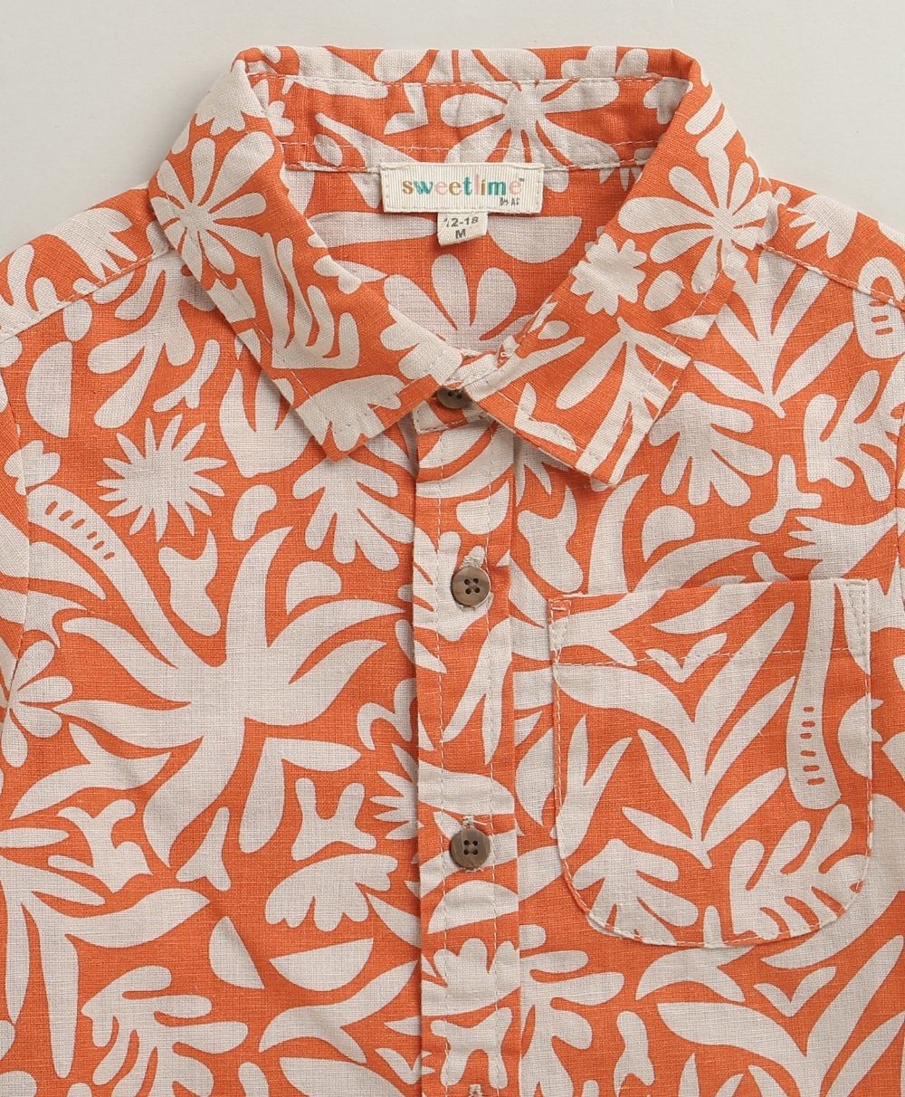 Baby Boys Tropical Bloom Cotton Co-ord Set - Orange & Peach