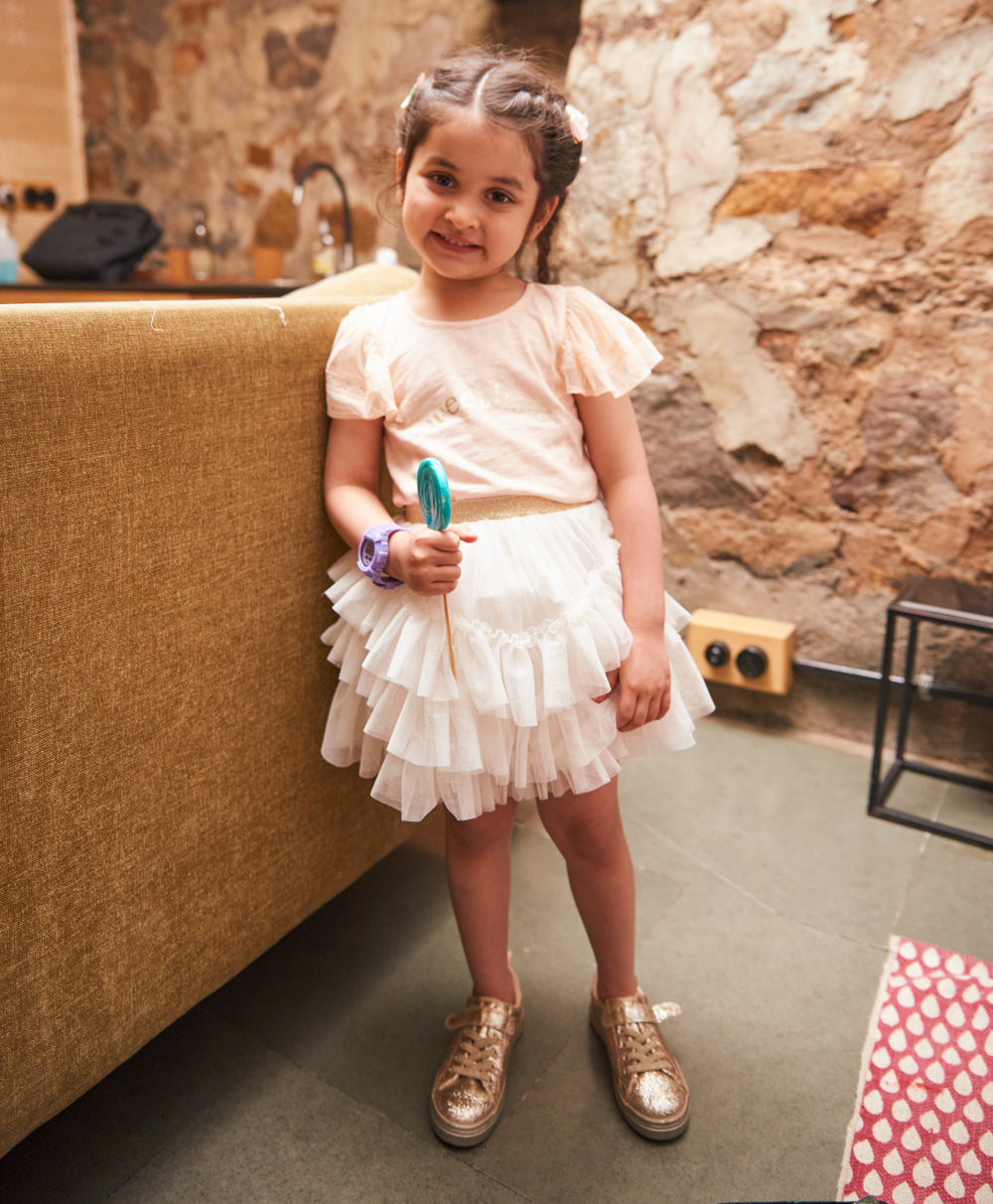 Sparkle Mesh Party Skirt - White