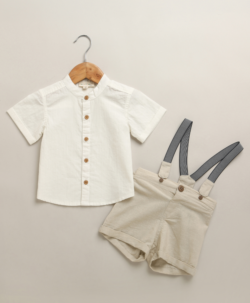 Little Gentleman Suspender Co-ord Set - White & Beige