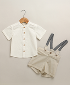 Little Gentleman Suspender Co-ord Set - White & Beige