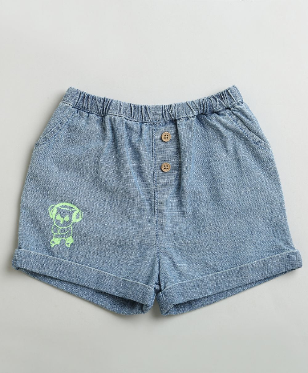 Cotton Denim Shirt & Shorts Co-ord Set - Blue