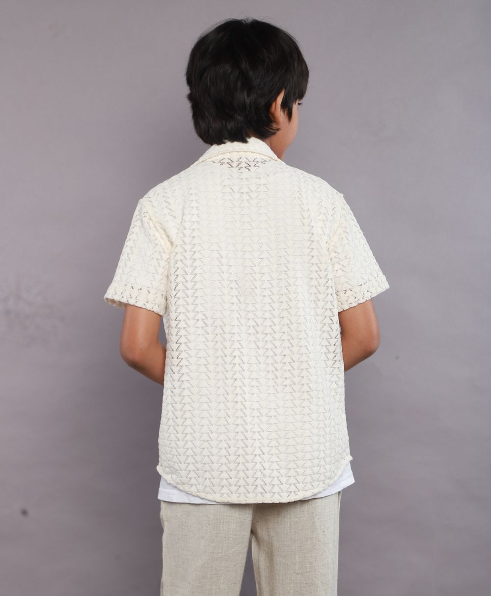 Short Sleeve Crochet Arrow Shirt - Off-White