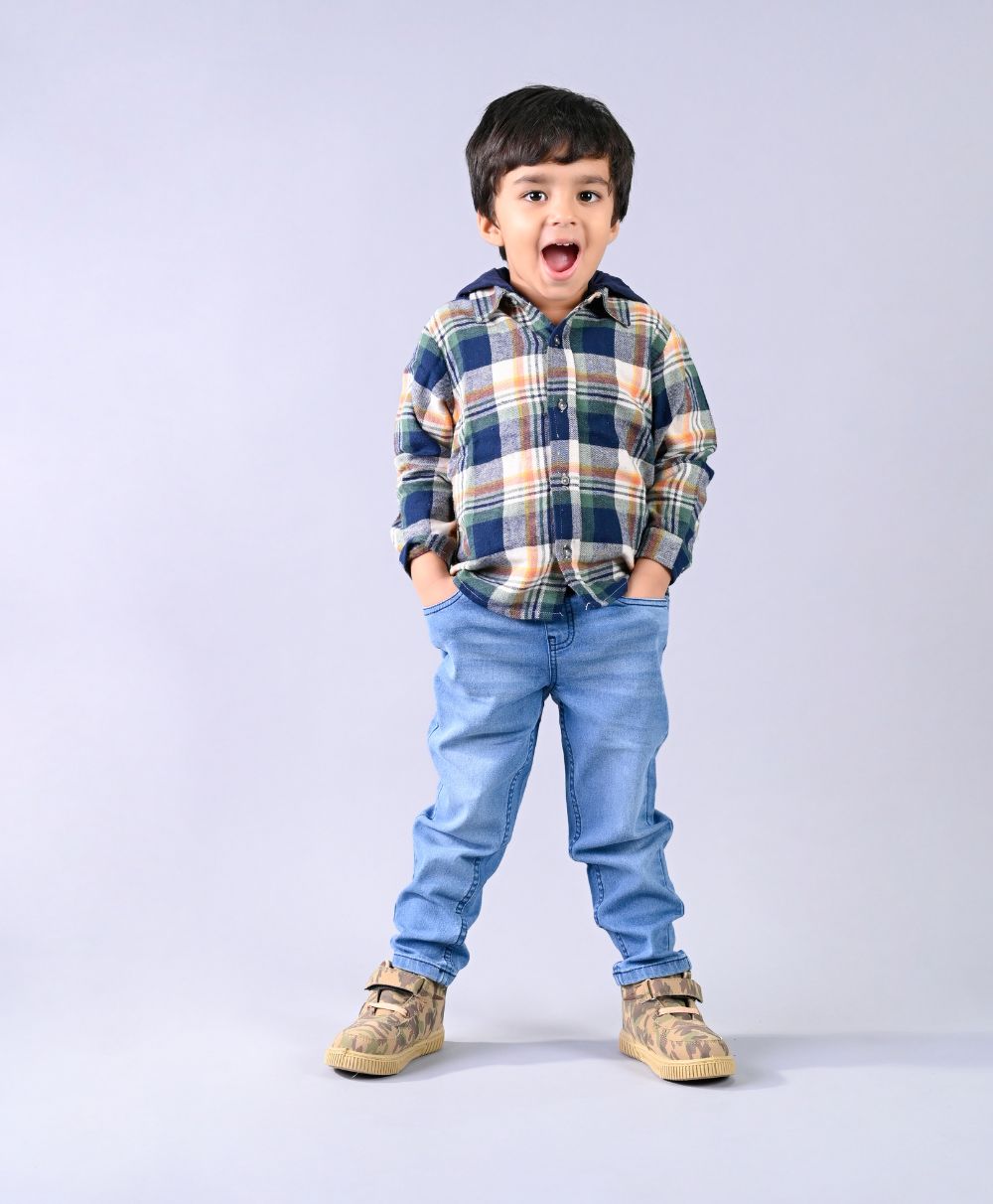 Checks Cotton Flannel Hoodie Long Sleeve Shirt Detachable Hoodie - Multicoloured