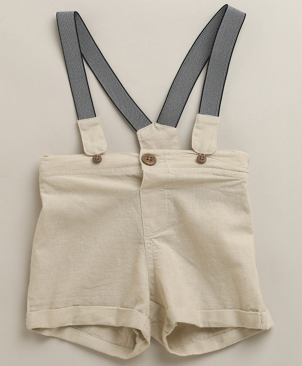 Little Gentleman Suspender Co-ord Set - White & Beige