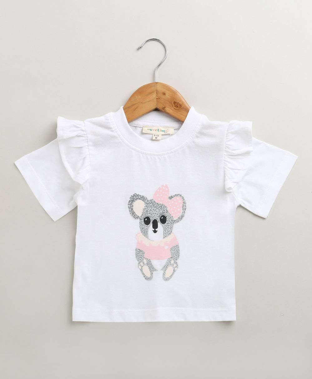 Cuddle Koala Ruffle Cotton Jersey T-shirt - White