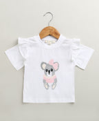 Cuddle Koala Ruffle Cotton Jersey T-shirt - White