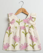 Daisy Print Ruffle Organic Cotton Co-ord Set - Beige