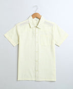 Solid Short Sleeves Cotton Linen Shirt - Yellow