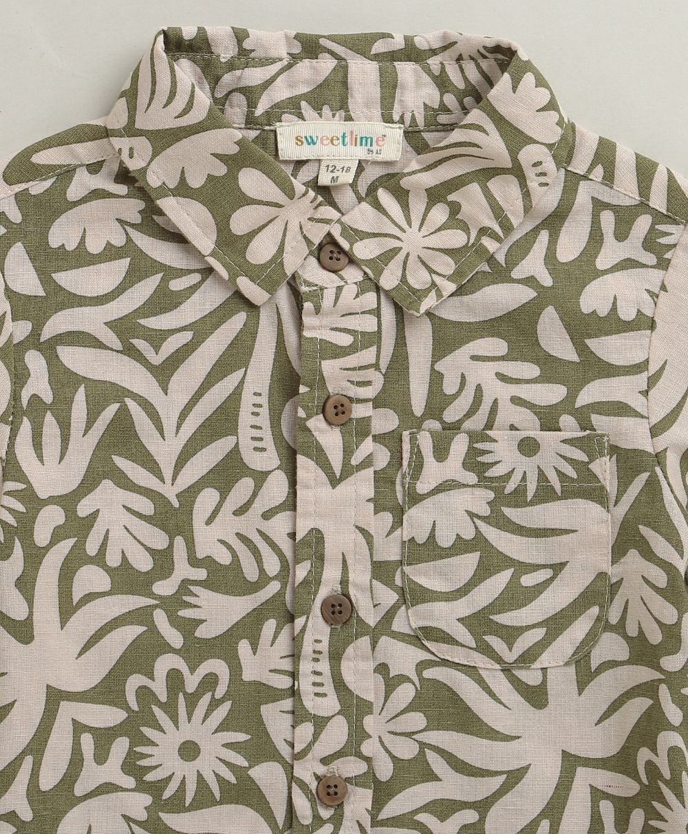 Baby Boys Tropical Bloom Cotton Co-ord Set - Olive & Beige