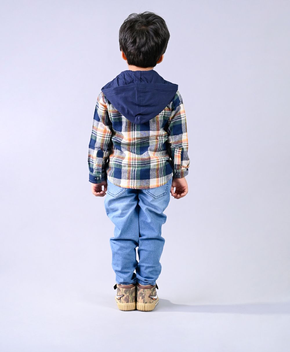 Checks Cotton Flannel Hoodie Long Sleeve Shirt Detachable Hoodie - Multicoloured