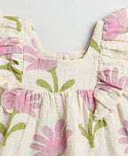 Daisy Print Ruffle Organic Cotton Co-ord Set - Beige