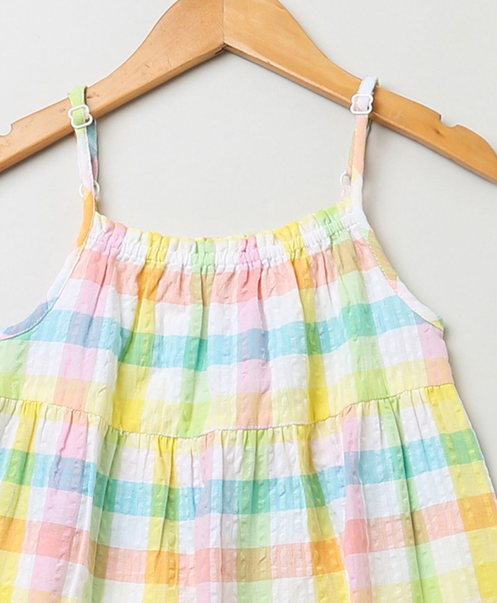 Sleeveless Checks Organic Cotton Dress - Multicoloured