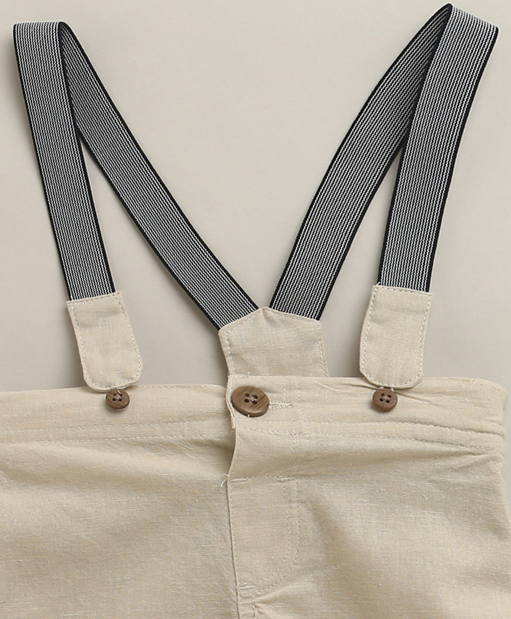 Little Gentleman Suspender Co-ord Set - White & Beige