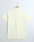 Solid Short Sleeves Cotton Linen Shirt - Yellow