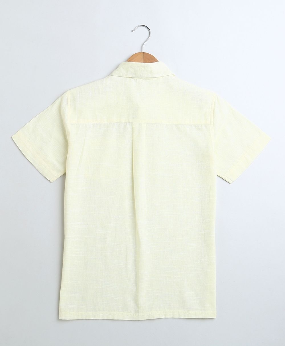 Solid Short Sleeves Cotton Linen Shirt - Yellow