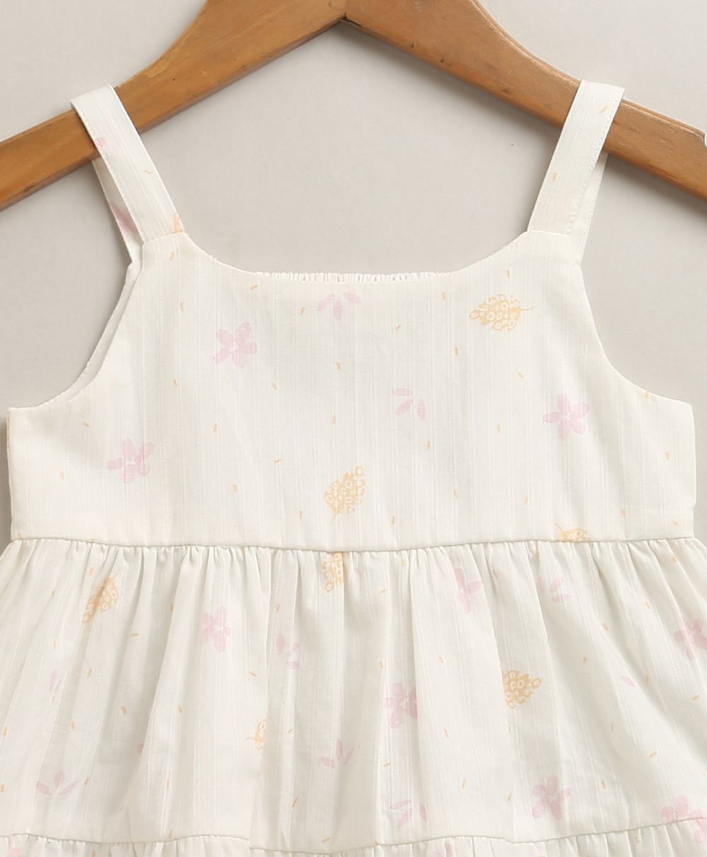 Moonlight Meadow Tiered Organic Cotton Dress – White