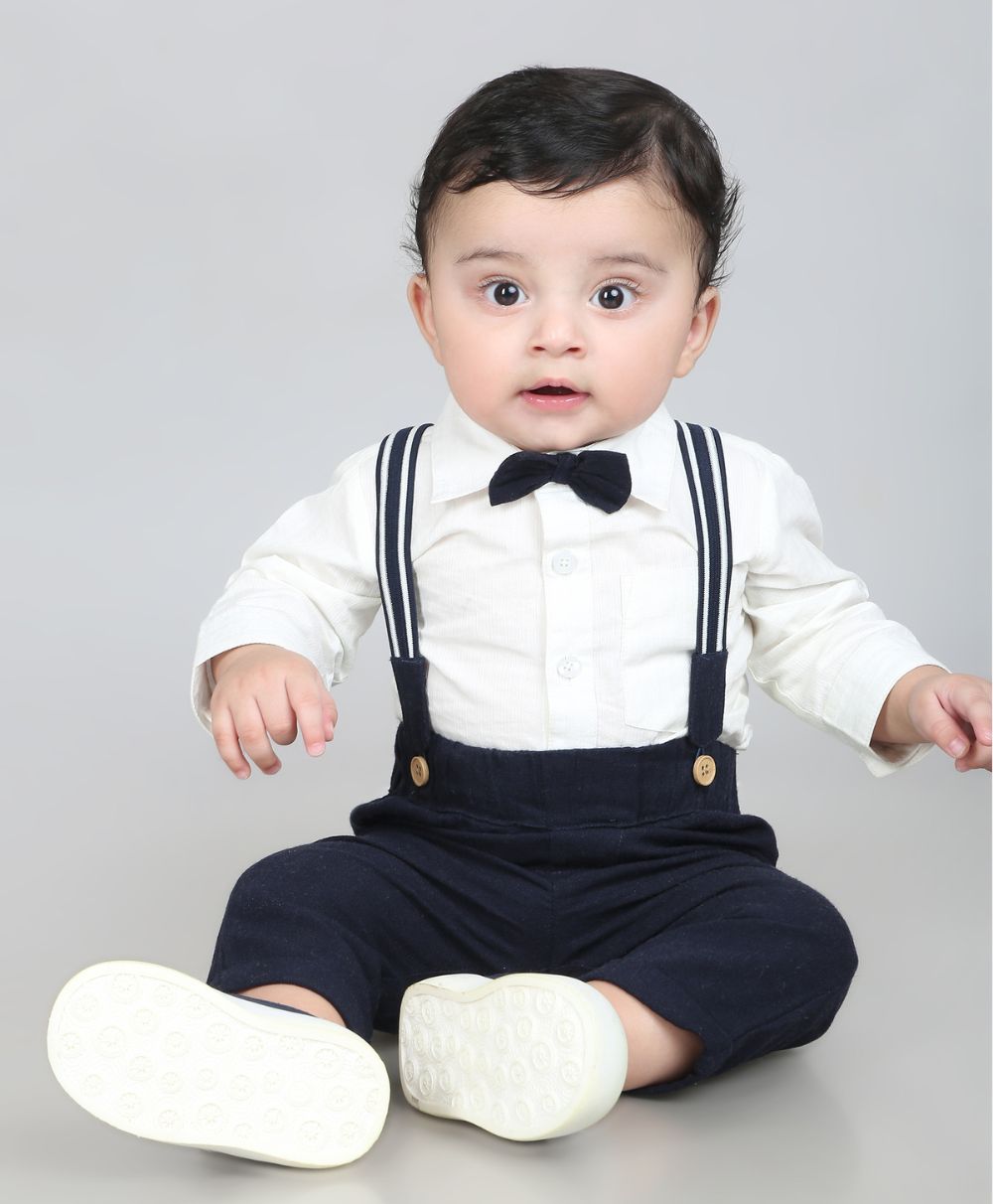 Baby Boys Little Gentleman Formal Co-ord Set - White & Dark Navy