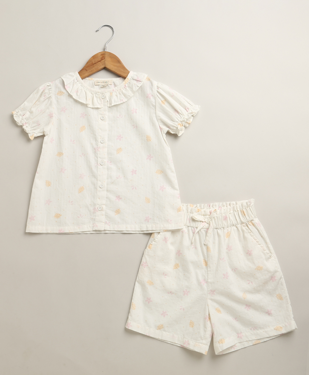Buttercream Bloom Top & Shorts Co-ord Set – White
