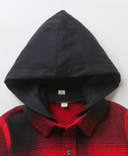Sweetlime By As Checks Cotton Flannel Hoodie Long Sleeve Shirt detachable hoodie - Red & Black