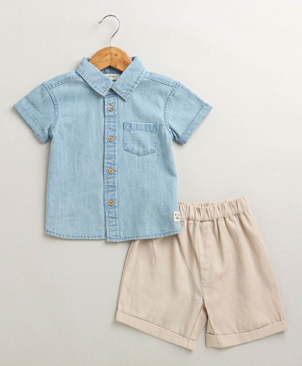 Baby Boys'  Denim and Beige Set - Blue & Beige