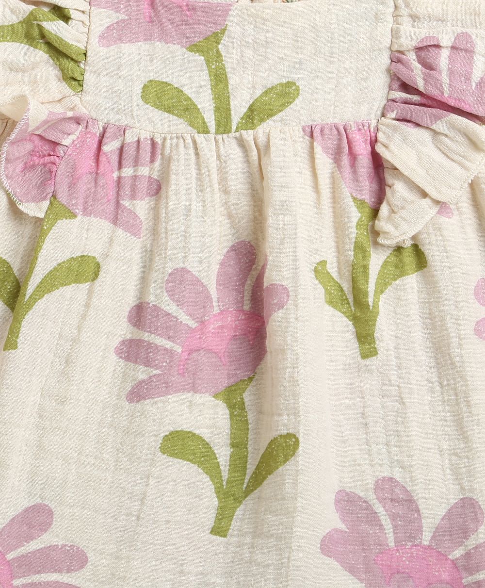 Daisy Print Ruffle Organic Cotton Co-ord Set - Beige