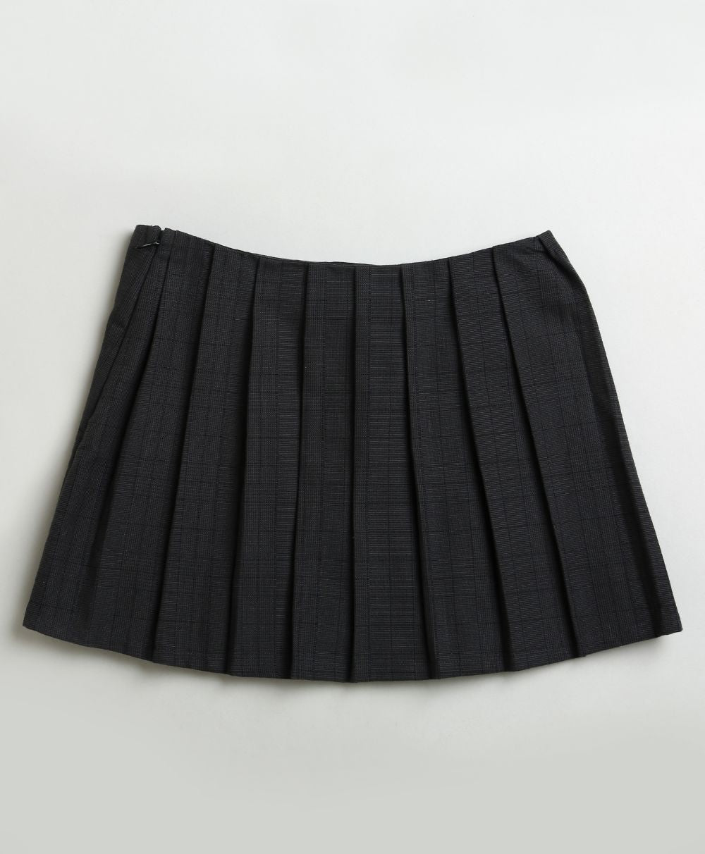 Black Pleated Organic Cotton Mini Skirt - Black