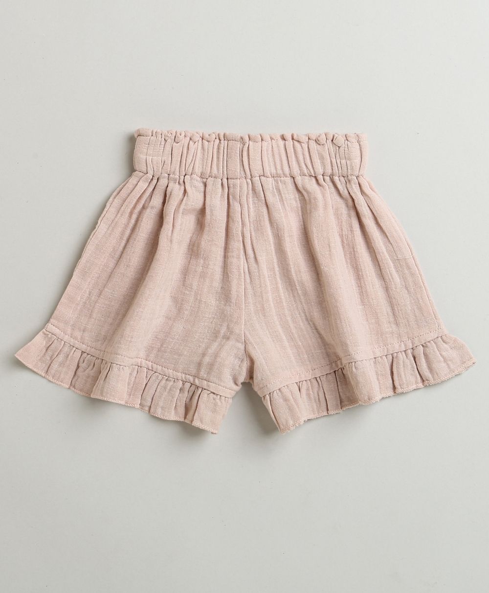 Pumpkin & Floral Print Ruffle Organic Cotton Co-ord Set - Off-White & Peach