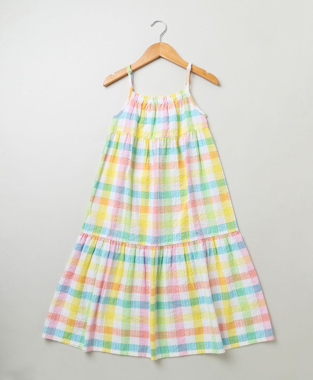 Sleeveless Checks Organic Cotton Dress - Multicoloured