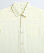 Solid Short Sleeves Cotton Linen Shirt - Yellow