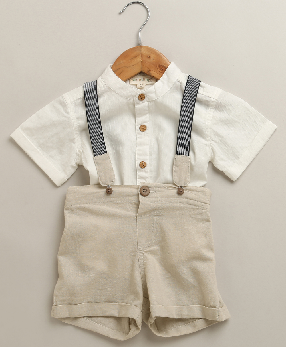 Little Gentleman Suspender Co-ord Set - White & Beige