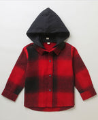 Sweetlime By As Checks Cotton Flannel Hoodie Long Sleeve Shirt detachable hoodie - Red & Black
