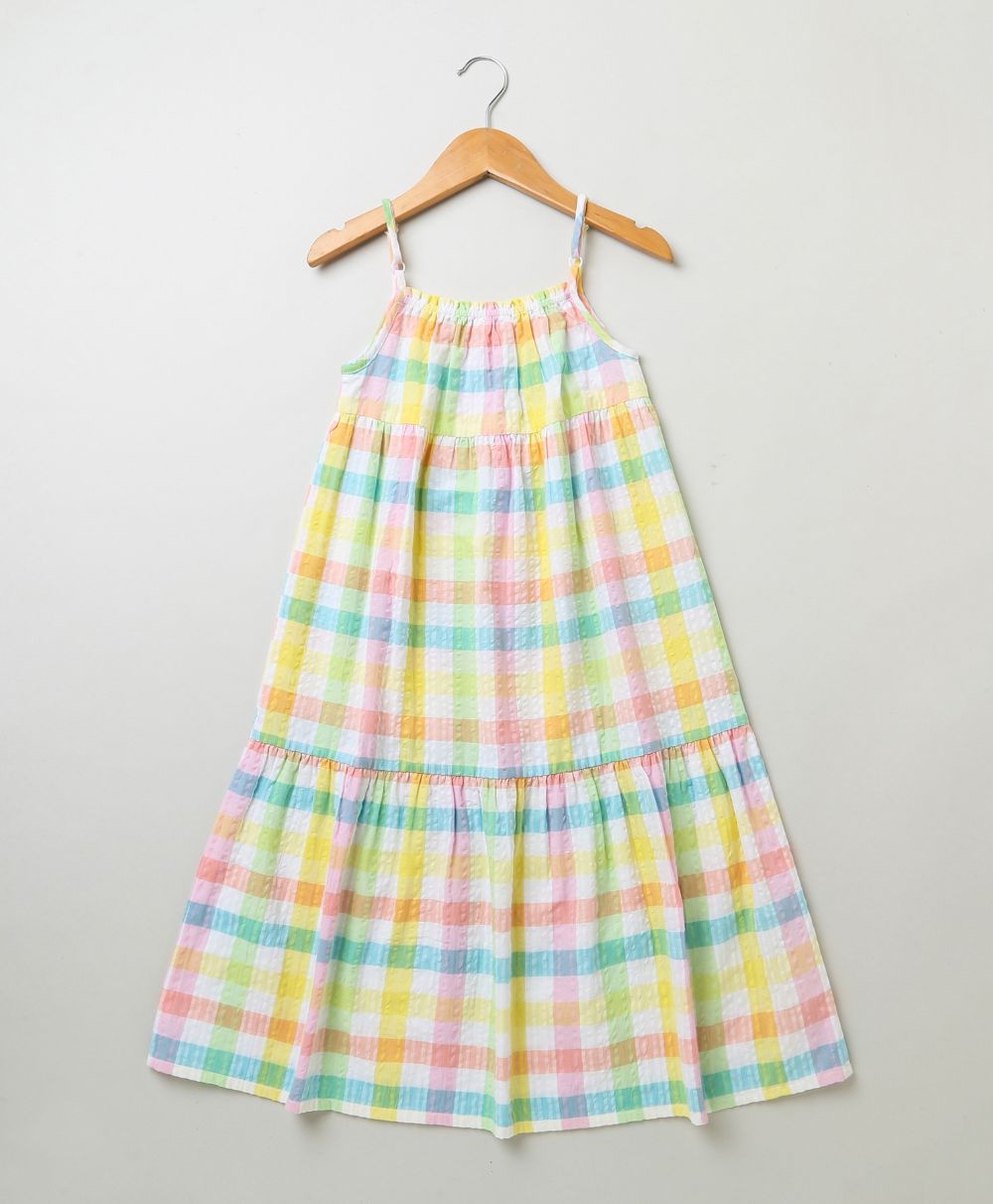 Sleeveless Checks Organic Cotton Dress - Multicoloured