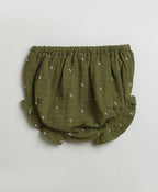 Peter Pan Collar Olive Green Cotton Dress with a Matching Bloomer - Olive Green