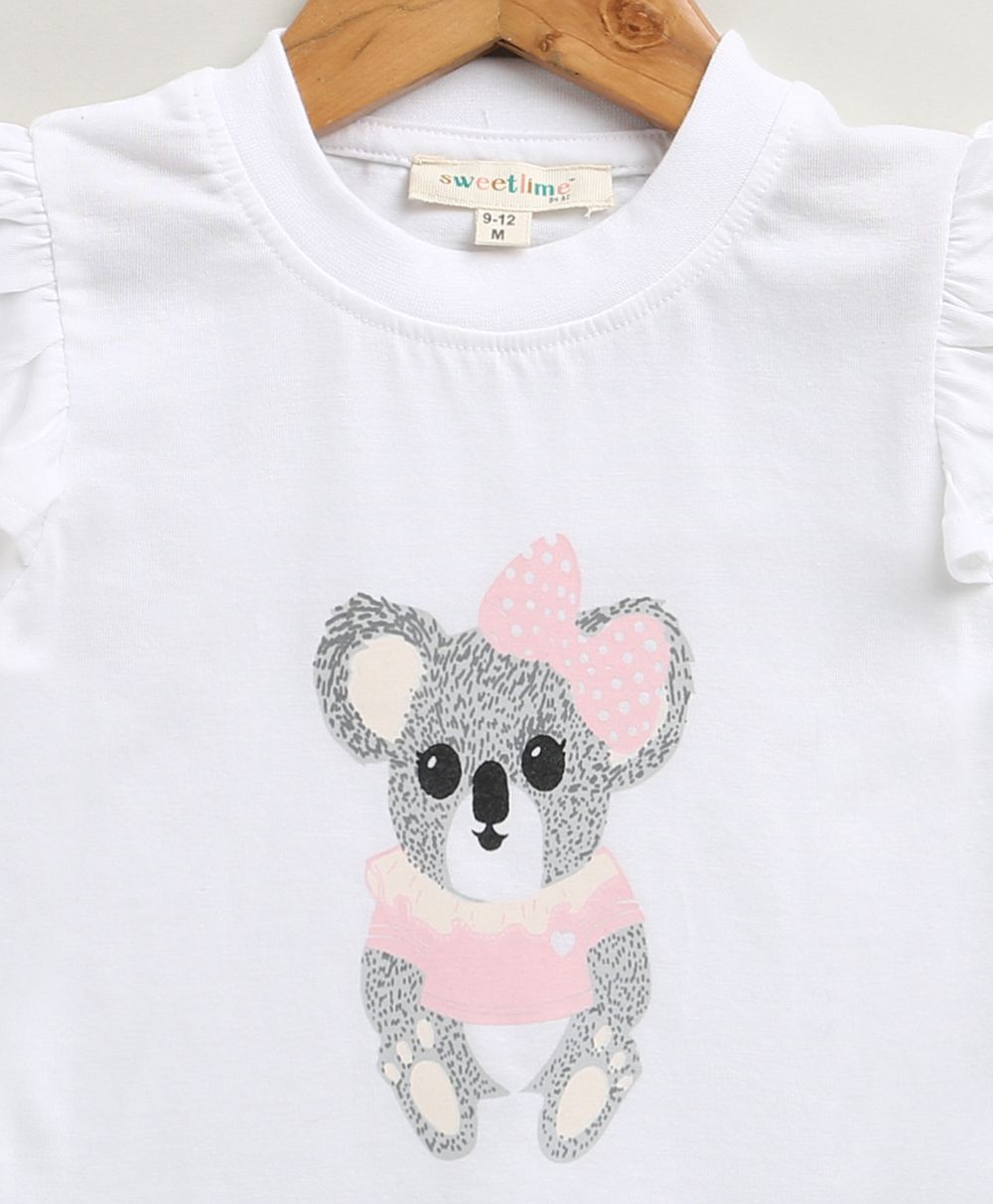Cuddle Koala Ruffle Cotton Jersey T-shirt - White