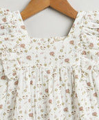 Pumpkin & Floral Print Ruffle Organic Cotton Co-ord Set - Off-White & Peach