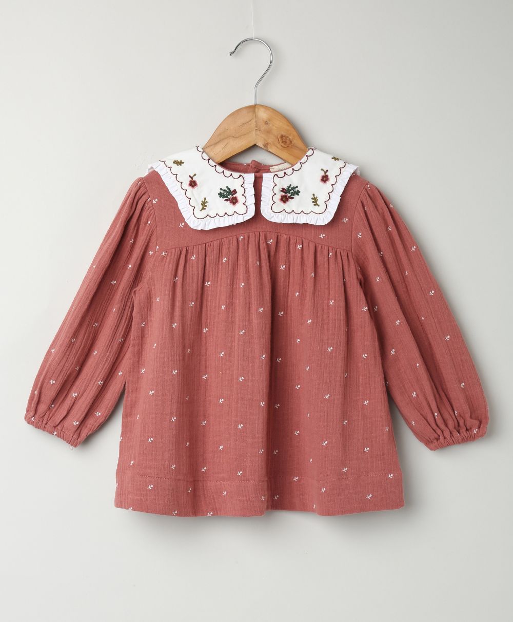 Peter Pan Collar Cotton Dress & Bloomer Co-ord Set - Brown