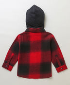 Sweetlime By As Checks Cotton Flannel Hoodie Long Sleeve Shirt detachable hoodie - Red & Black