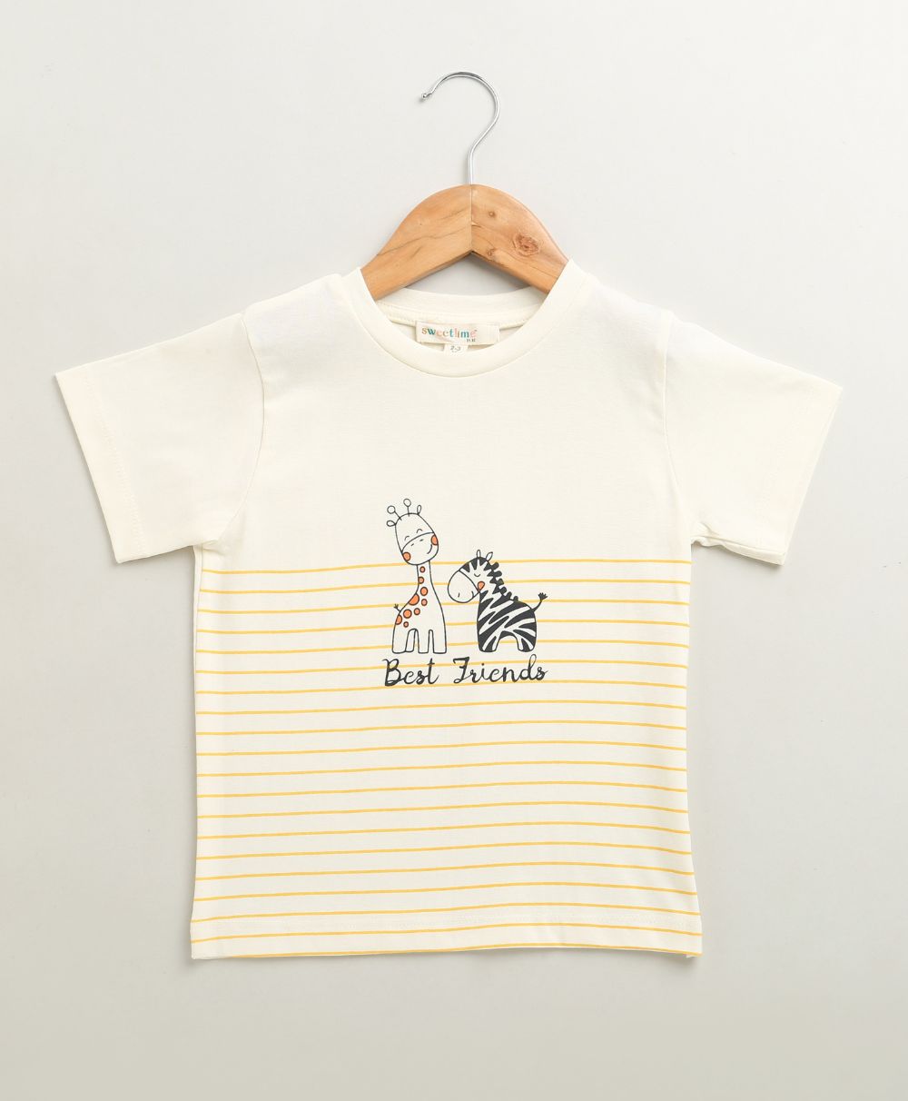Unisex Best Friends Cotton Jersey  T-shirt -  Off-White