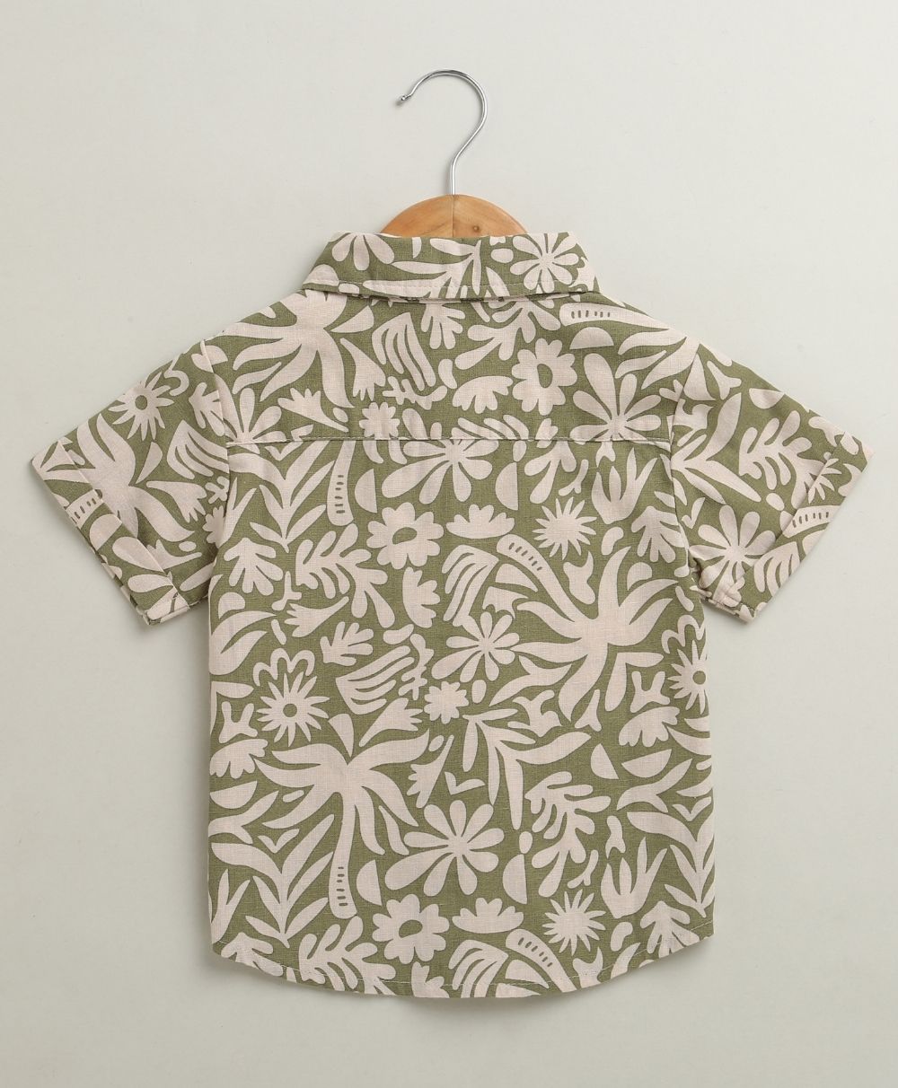 Baby Boys Tropical Bloom Cotton Co-ord Set - Olive & Beige