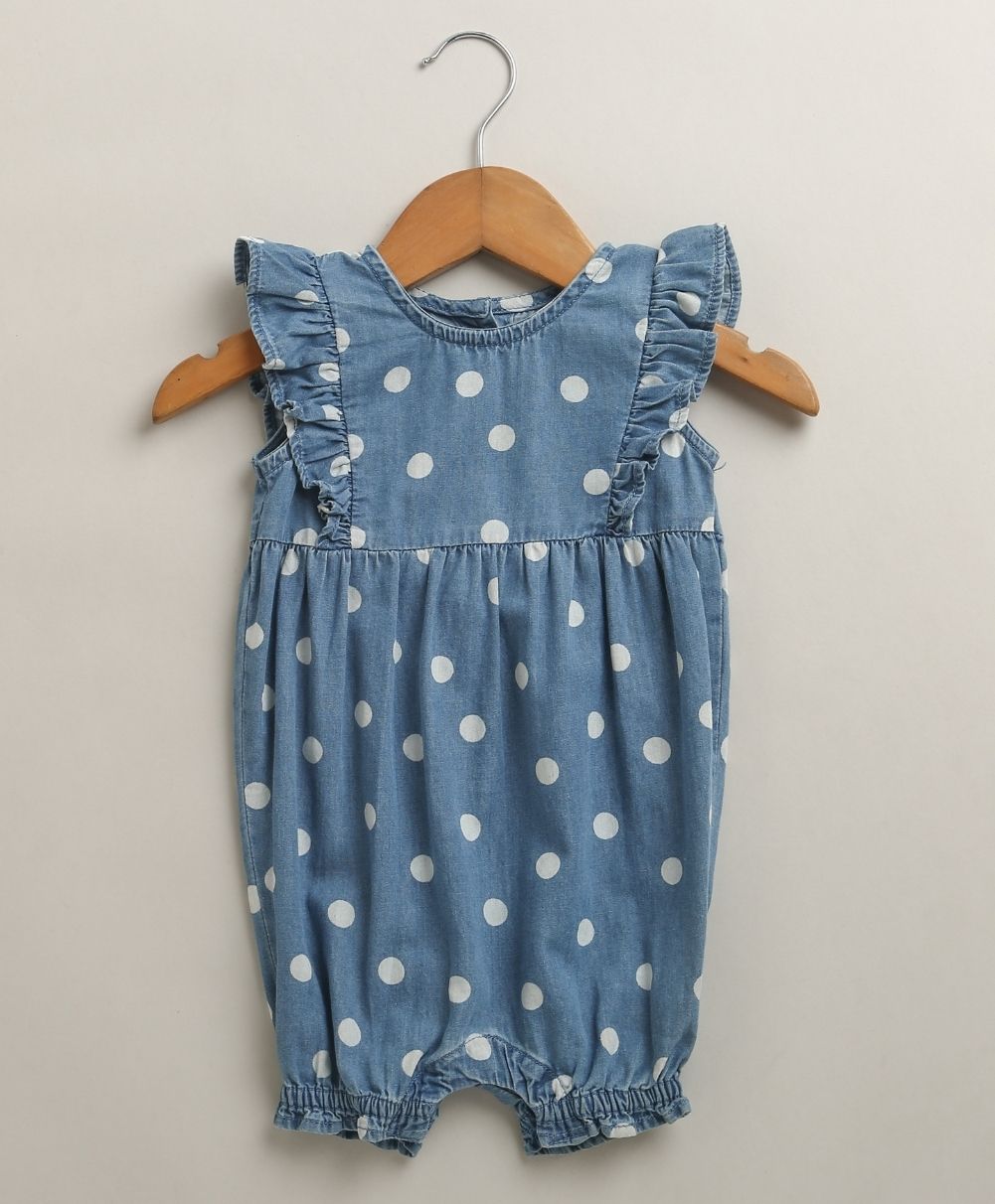 Daisy Dot Denim Romper - Blue
